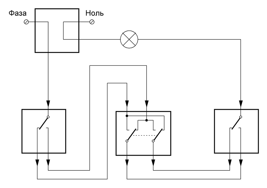 Как установить проходной выключатель света в коридоре схема подключения