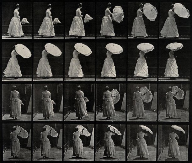 Женщина с зонтиком. Фото Эдварда Мейбриджа. Источник: https://vk.cc/cuG8RD 