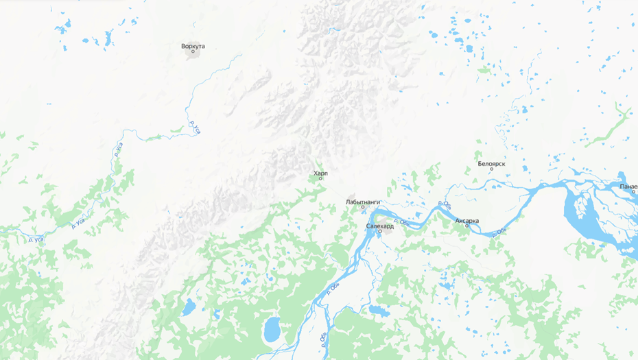    Посёлок Харп расположен в 60 километрах севернее полярного круга. Автор фото: Яндекс.Карты