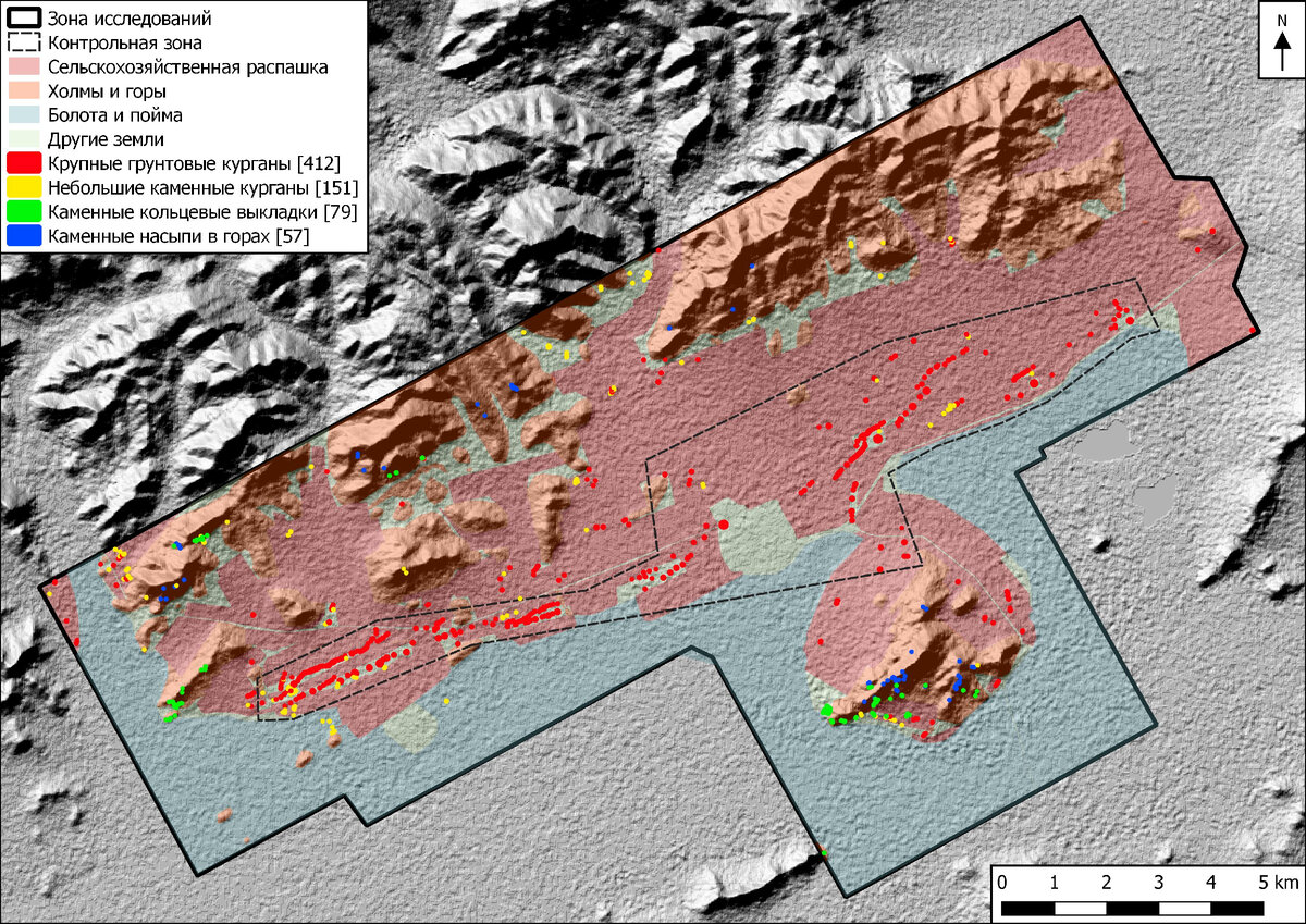 Территория исследования и найденные объекты