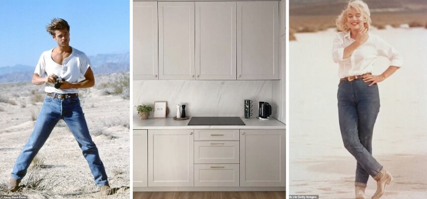 Брэд Питт и Мэрилин Монро в джинсах Levi’s. Фото 1990 и 1962 годов 