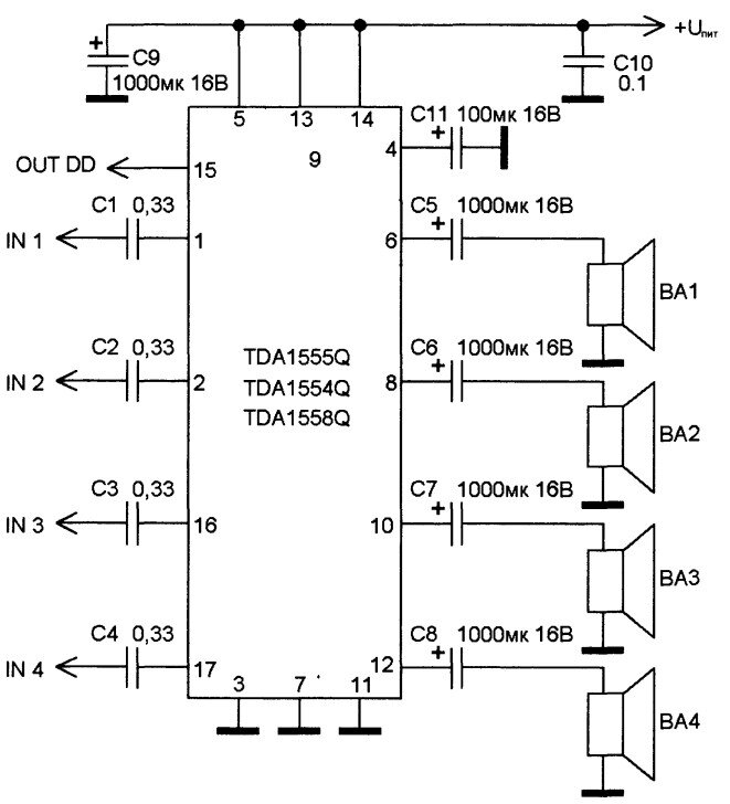Tda7057aq схема усилителя мощности характеристики Усилитель своими руками (DIY). Часть 5, мощные четырехканальные УНЧ Лампа Электр