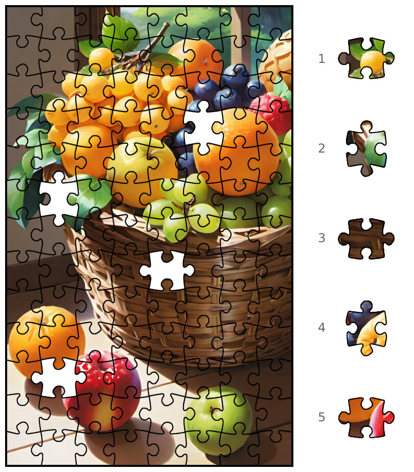 Найдите, какой из пяти оставшихся фрагментов пазла лишний