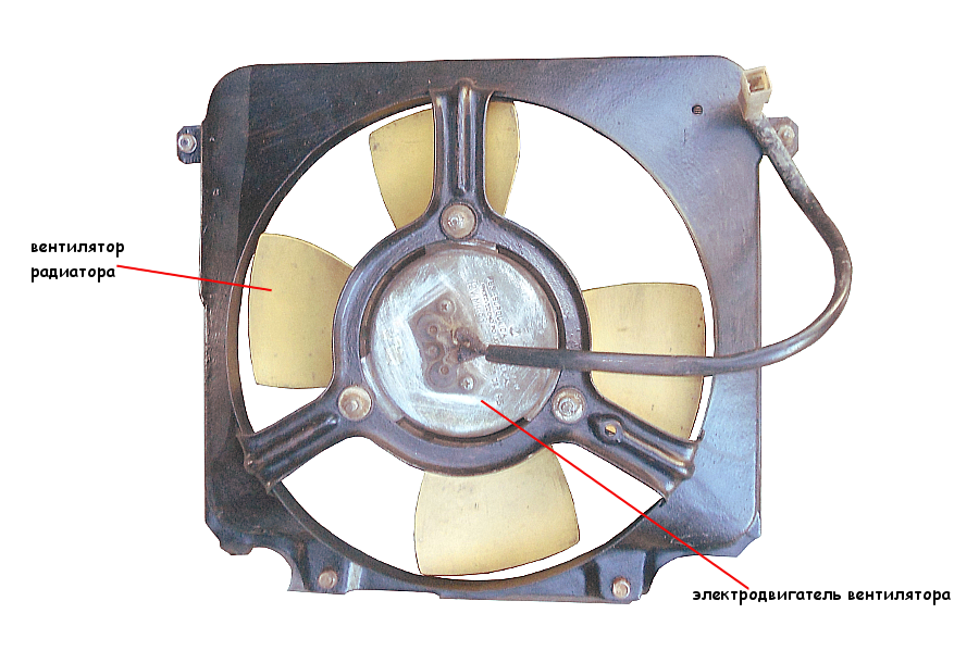 Электродвигатель вентилятора радиатора с четырех лопастной крыльчаткой