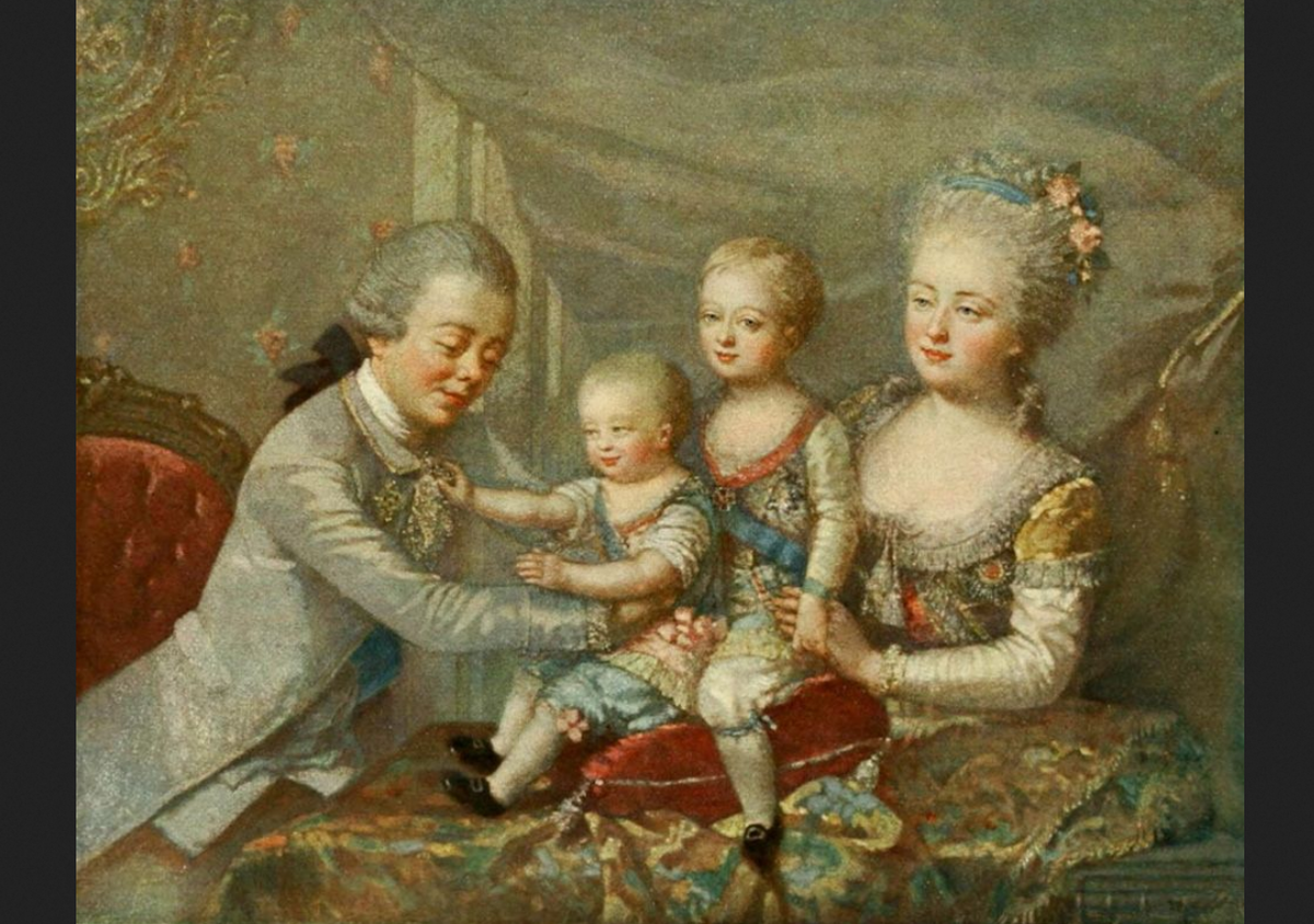 Корнелиус Хойер. "Павел Петрович и Мария Федоровна с сыновьями Сашей и Костей перед поездкой". 