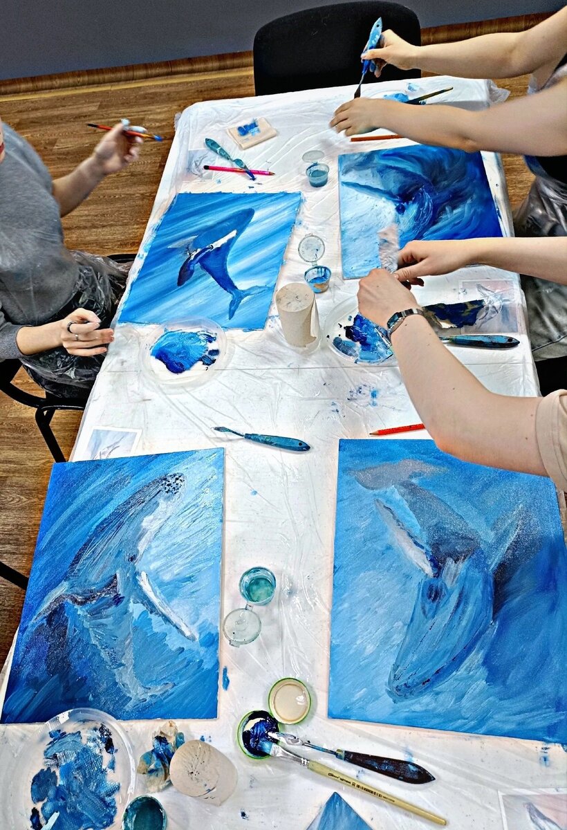 Мастер-класс "Киты мира", художник - педагог Анастасия Кирсанова, организатор Красноярский Дом искусств, фотограф Ксения Махнева