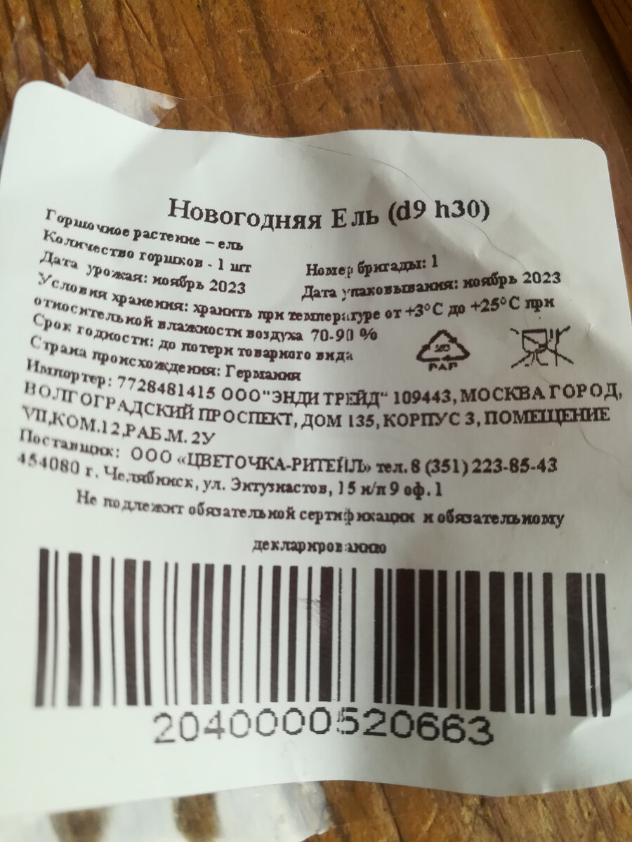 Этикетка от новогодней ели из Магнита