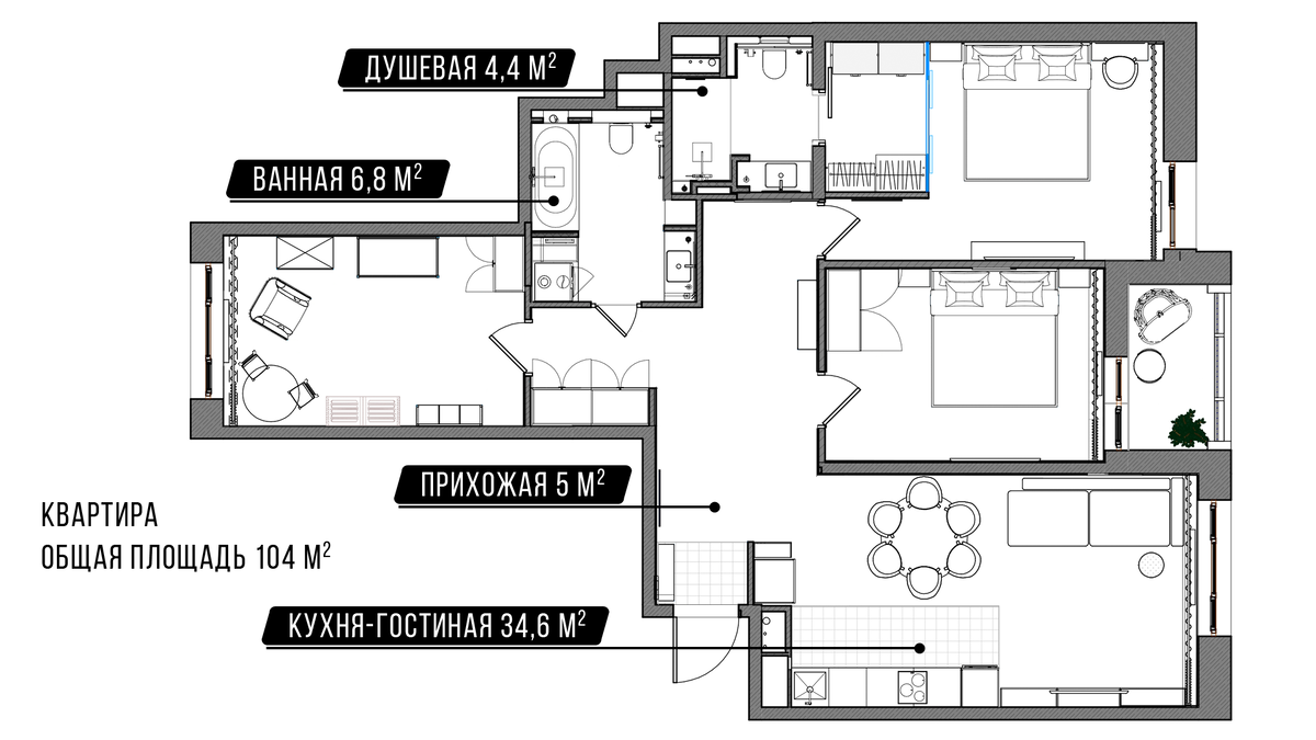 Кухня-гостиная 24,7 м² с камином в квартире | 3Dplitka и дизайн интерьера |  Дзен