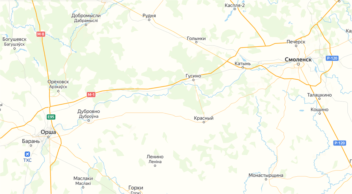 Карта Смоленск - Орша - Рудня. Яндекс.Карты