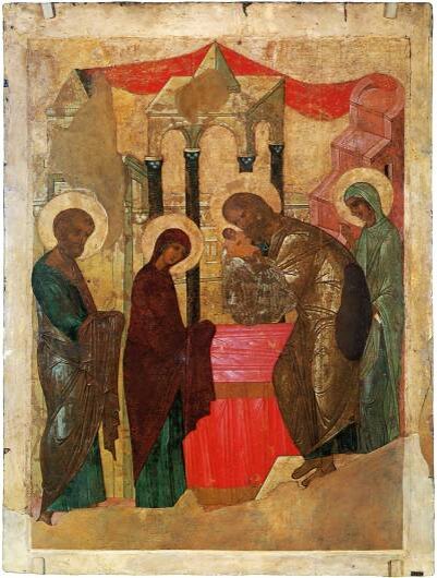 Сретение Господне. 15в. Икона из иконостаса Успенского собора во Владимире.