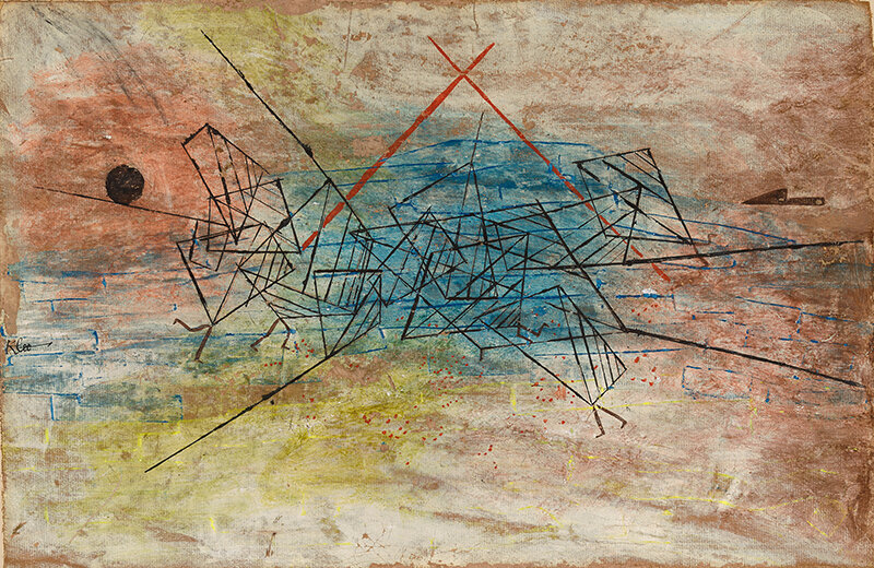 Пауль Клее, "Гефехт (битва)", 1930, картон, гуашь, 36,2 х 47,8 см, Художественный музей колледжа Боудоин, Брансуик, штат Мэн.