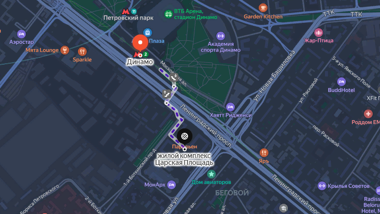В 10 минутах  ходьбы станция метро «Динамо» от ЖК «Царская площадь»