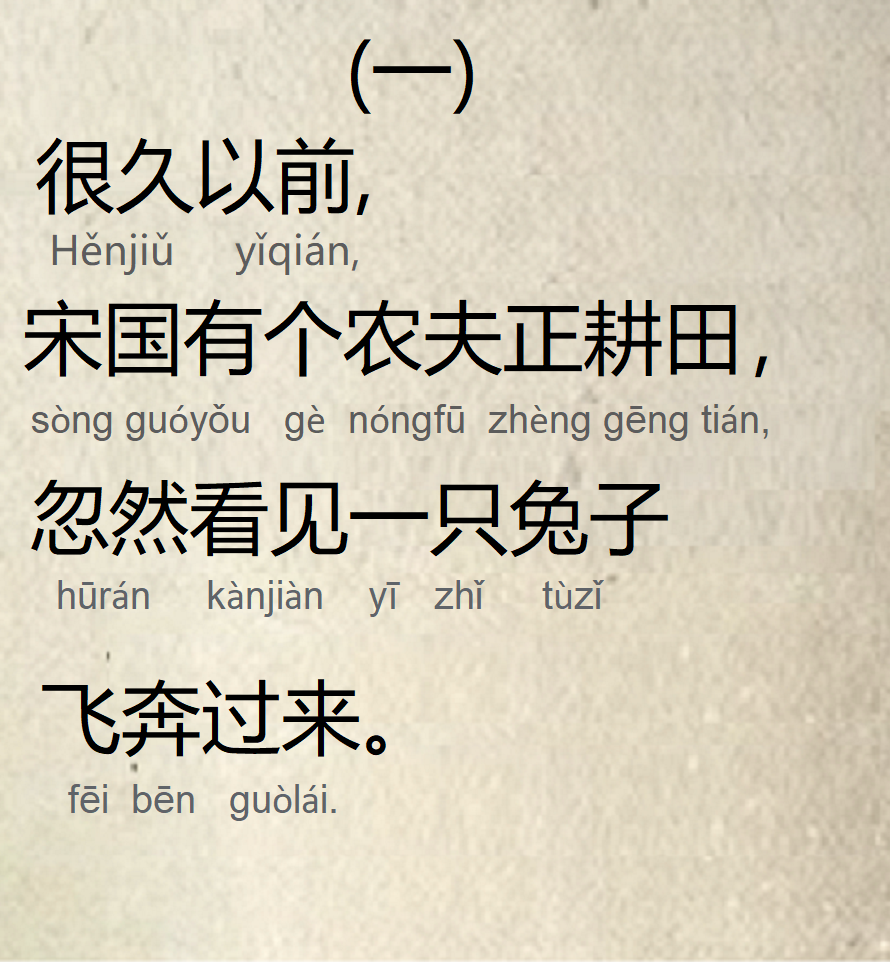 давным-давно,
во времена династии Сун был крестьянин который пахал поле,
вдруг увидел зайца 
быстро бегущего