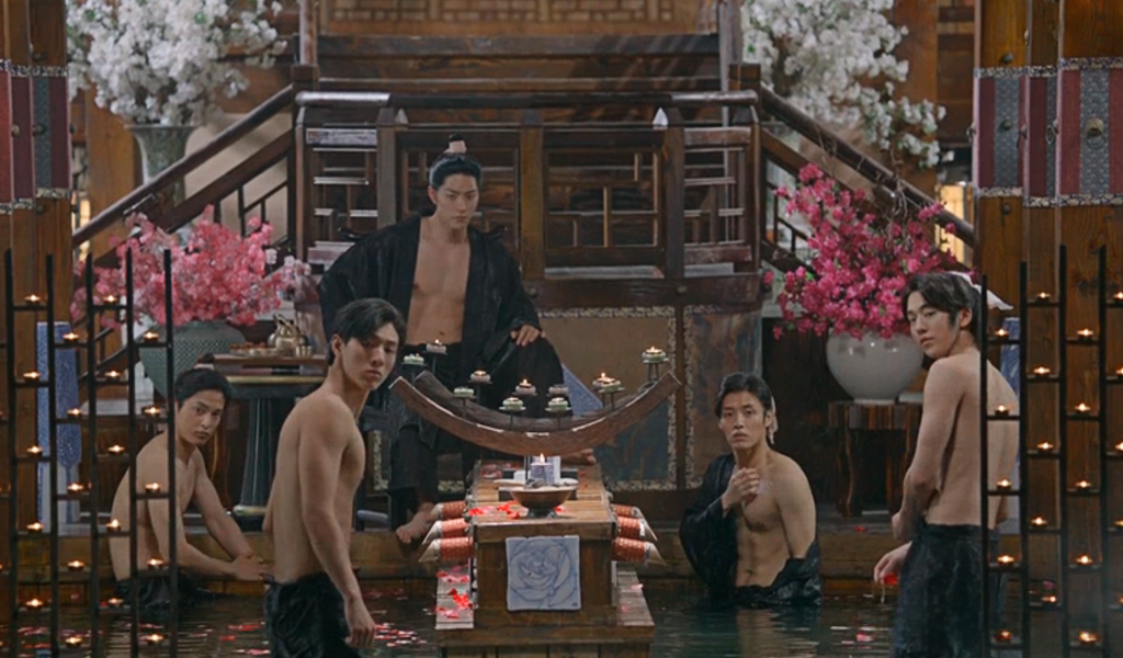 Девятый принц Ван Вон, четырнадцатый принц Ван Чжон, третий принц Ван Ё, восьмой принц Ван Ук, тринадцатый принц Бэк А в купальне