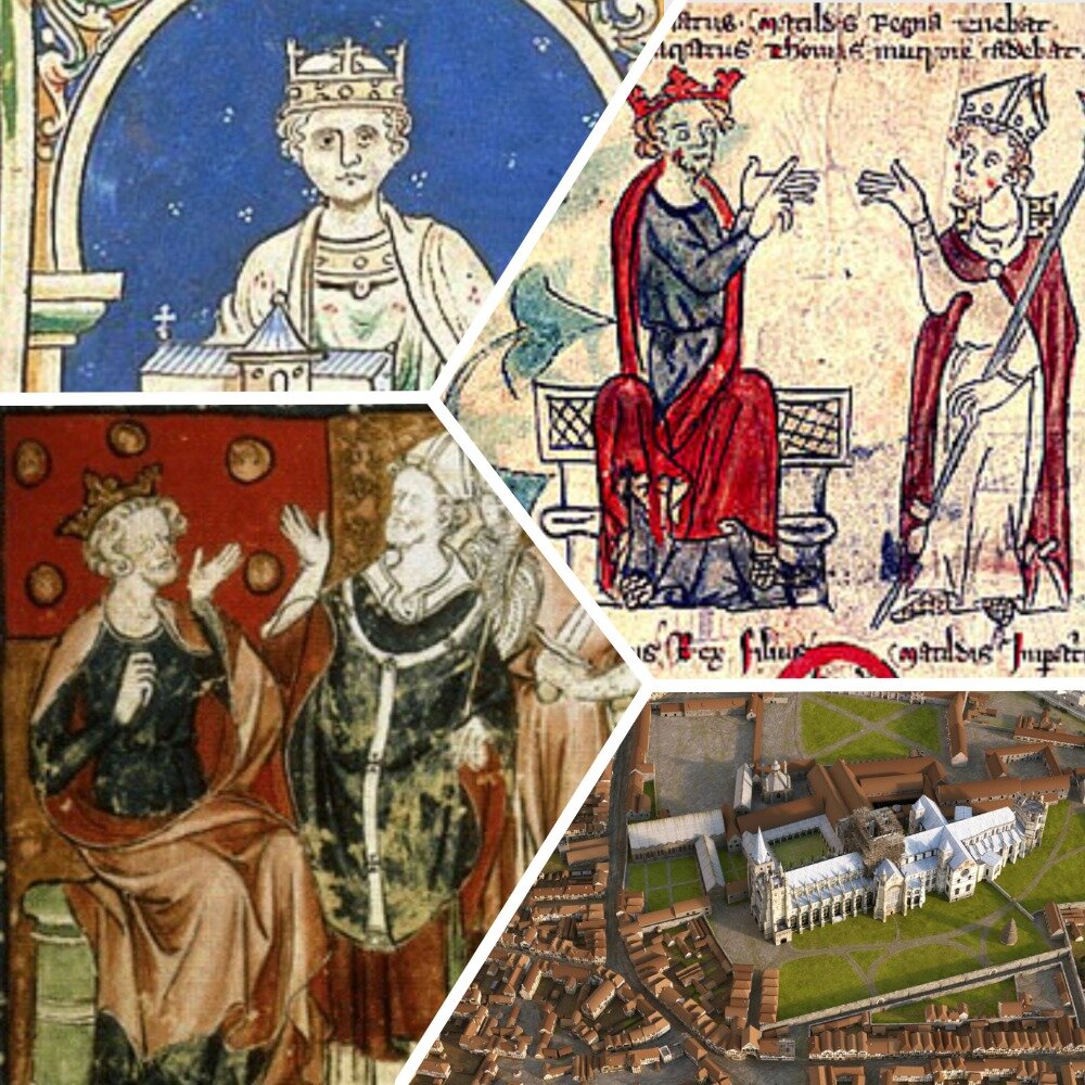 Вверзу справа -Генрих II Диспут короля с Томасом Бекетом. Кентербери в XV веке - реконструкция.