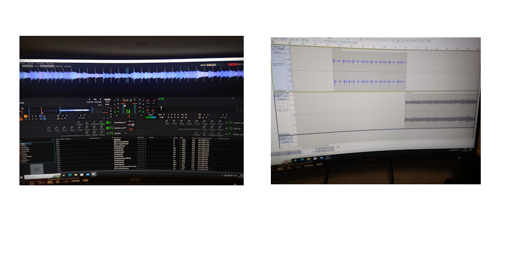 Обрабатываю звук на двух программах (слева Mixxx, справа Audacity)