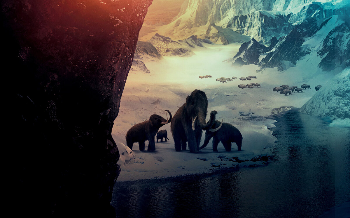 Изображение взято с сайта: https://wallpapersmug.com/w/download/3840x2400/mammoths-big-elephents-ice-age-snow-mountains-4k-72e6b4