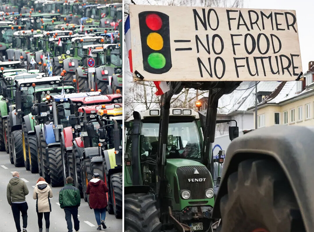 used images: European farmers on tractors block roads // Internet