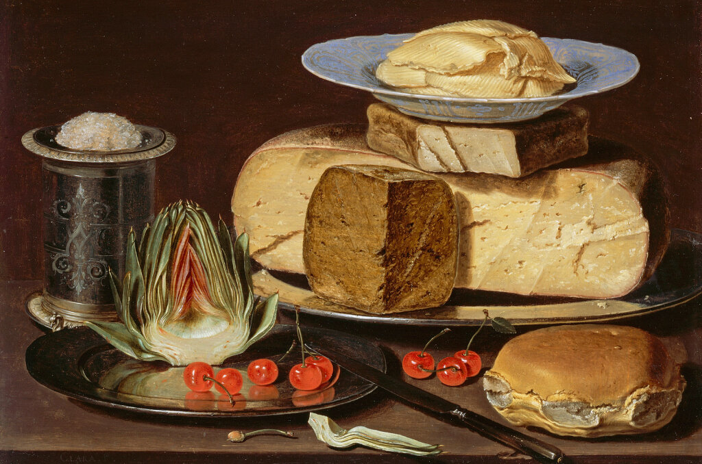 Клара Петерс, Натюрморт с сырами, артишоком и вишнями, ок. 1625 г. 
