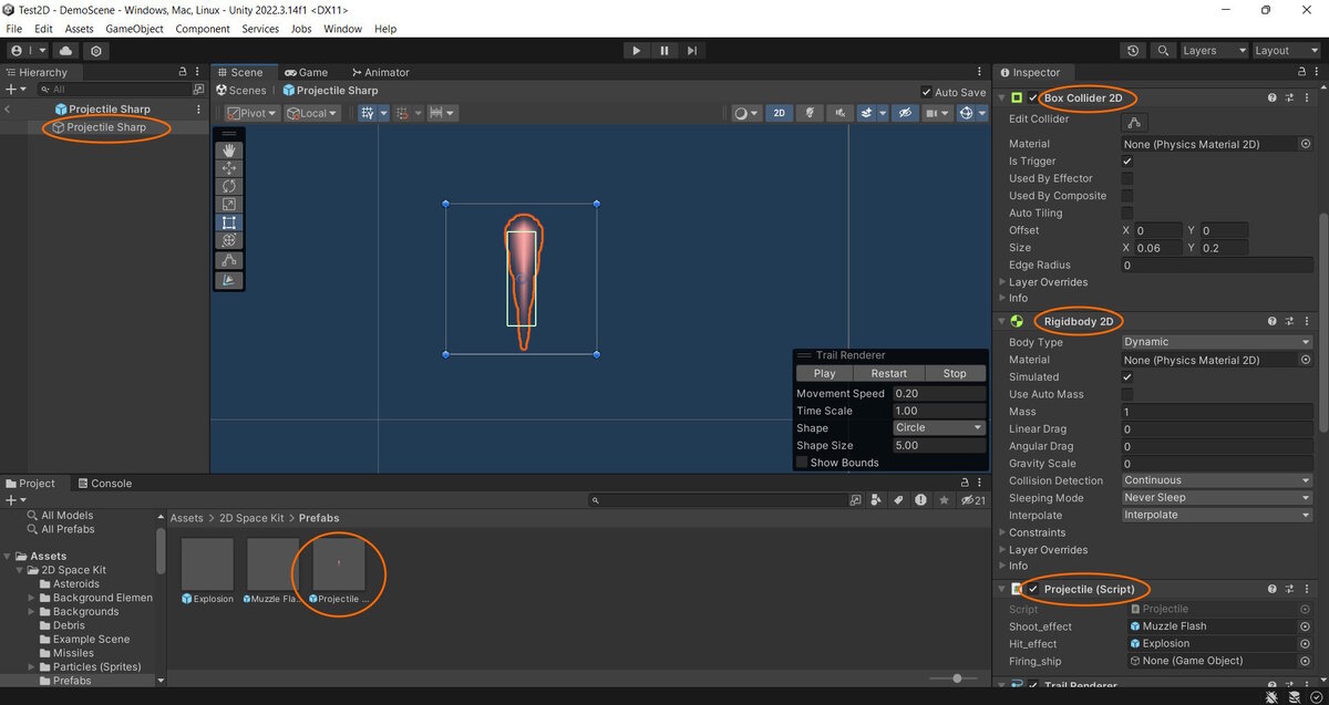 Рисунок 1. Префаб снаряда для выстрела