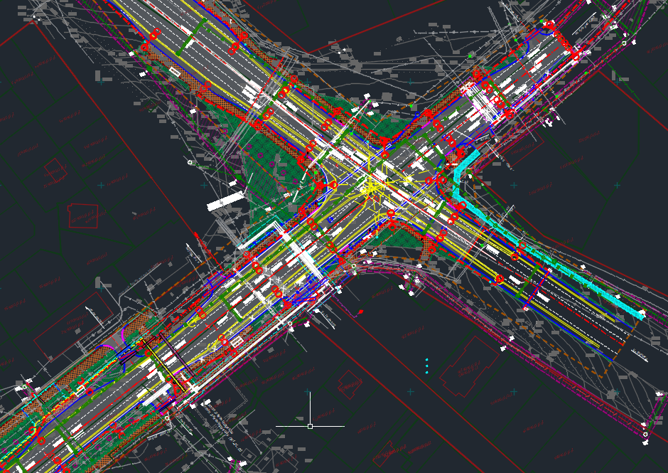 Пример сводного плана сетей на автомобильной дороге. Чаще всего с такой густой сетью инженерных коммуникаций проектировщик сталкивается при проектировании объектов в городской среде. На представленном выше скриншоте пример реконструкции автомобильной дороги, которая потянула за собой перенос всех находящихся под ней коммуникаций 