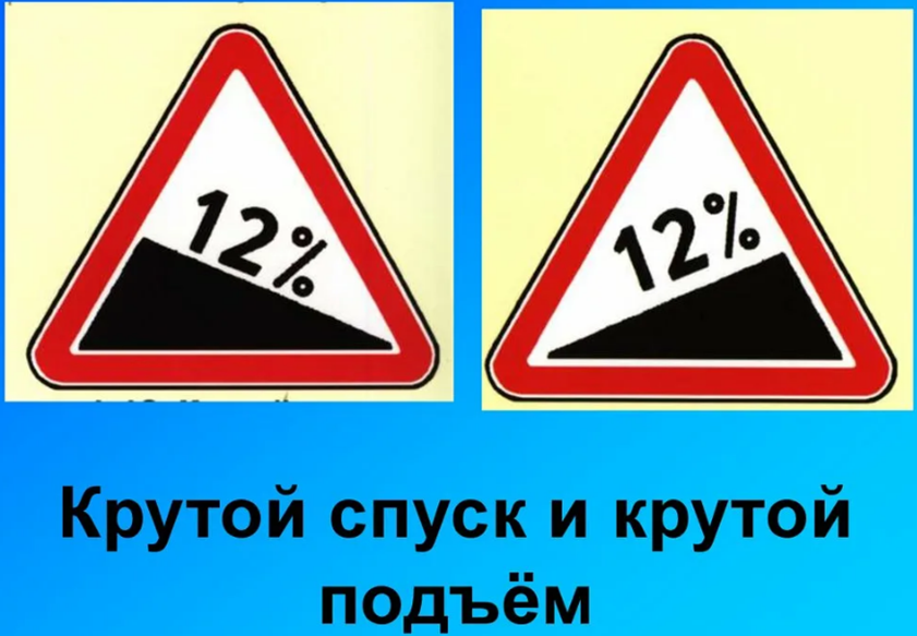 Знаки крутой спуск и крутой подъем.