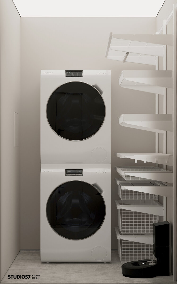 Хозяйственная комната, выполненная в светлых тонах 