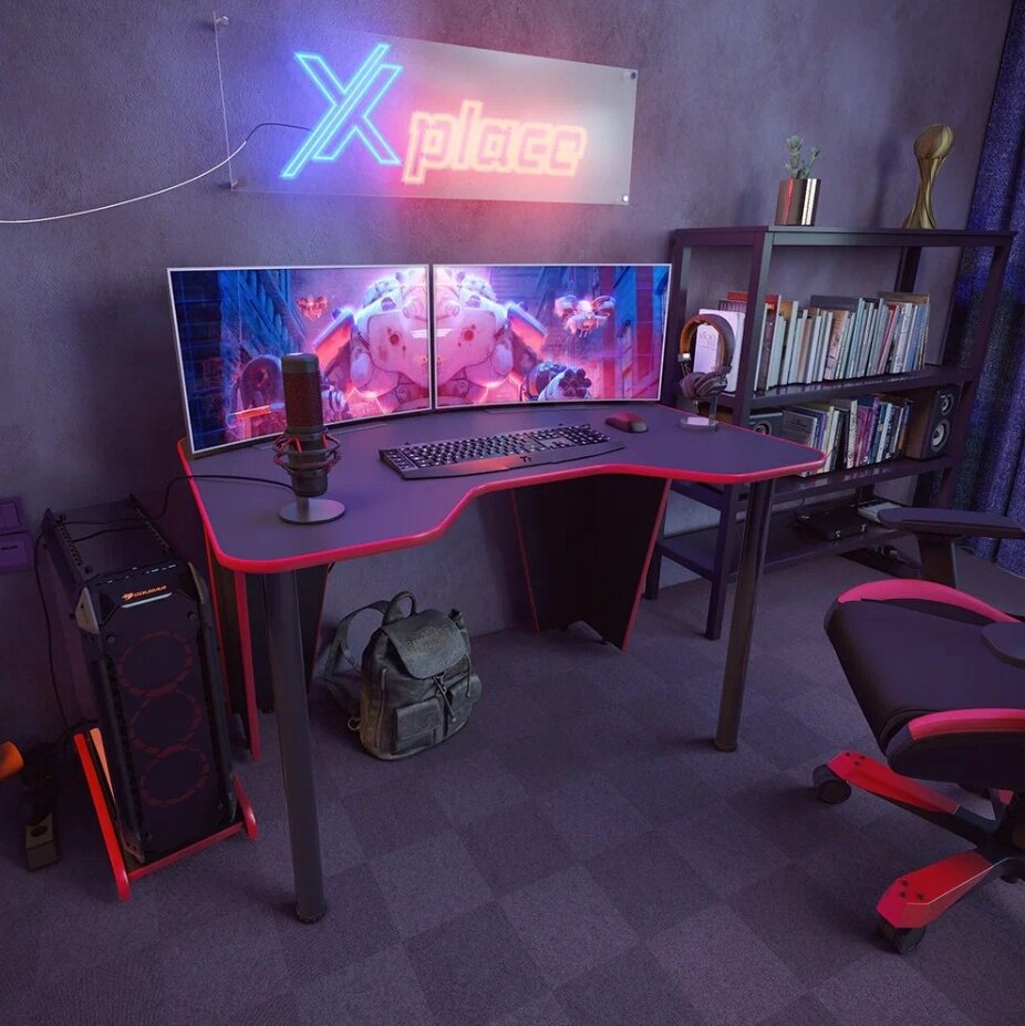 Игровой компьютерный стол Xplace - это высокоустойчивый, практичный и очень комфортный игровой стол с самыми высокими игровыми характеристиками. Данный компьютерный стол отлично подойдет для геймеров, школьников и студентов, а также для офисной работы! Столешница компьютерного геймерского стола 16 мм толщиной выполнена из экологически чистого ЛДСП Lamarty.
Параметры игрового компьютерного стола Xplace : ширина 110 х длина 72 см.
Высота стола: 75 см.
Мы не забываем и про эргономичность компьютерных столов , поэтому трапециевидный вырез в столешнице не дает переутомиться мышцам спины. В таком положении локти не будут висеть и прижиматься к телу. Для еще большей практичности передние и задние ножки стола компьютерного регулируются по высоте.
Также для безопасности и удобства края геймерских столов Xplace округлены.
В комплекте прилагается инструкция, поэтому вы без труда соберете этот компьютерный стол за считанные минуты.