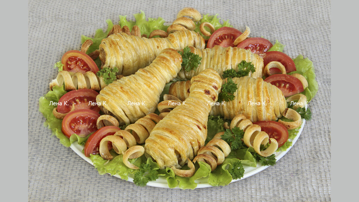 куриные голени в слоеных носочках,приготовление и фото Лены К.