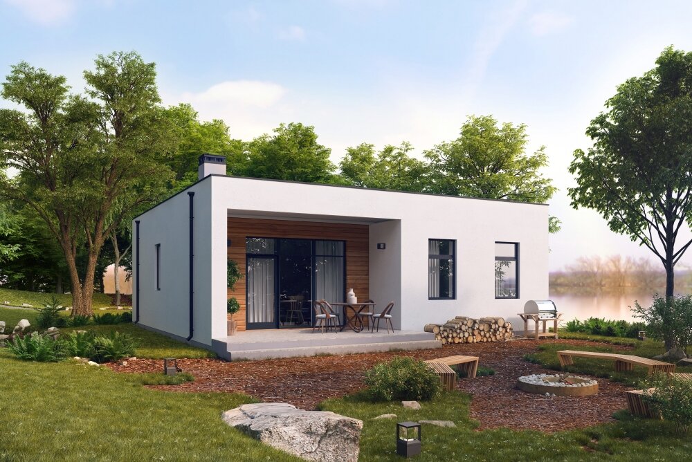 Одноэтажный дом из газобетона с плоской крышей