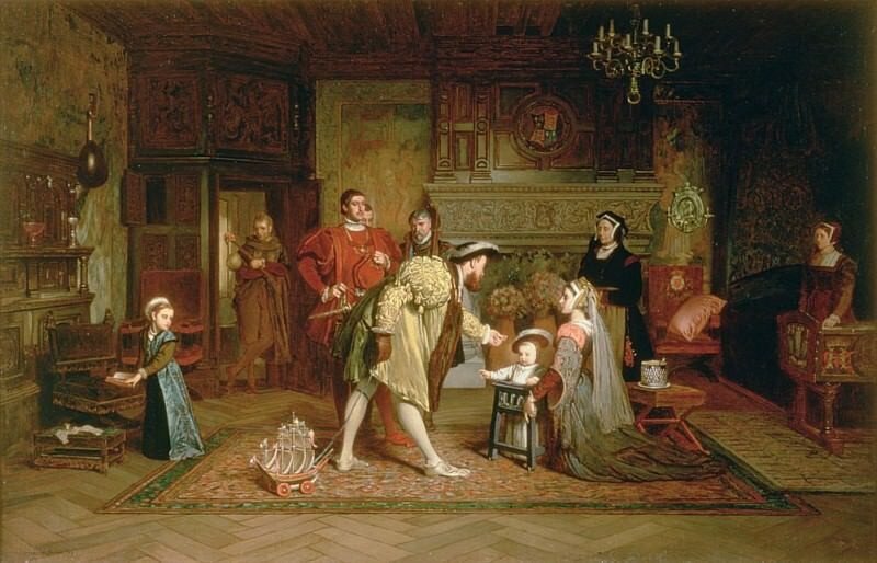 Генрих VIII и принц Эдуард. картина Маркуса Стоуна "Королевская детская комната, 1538 г.".