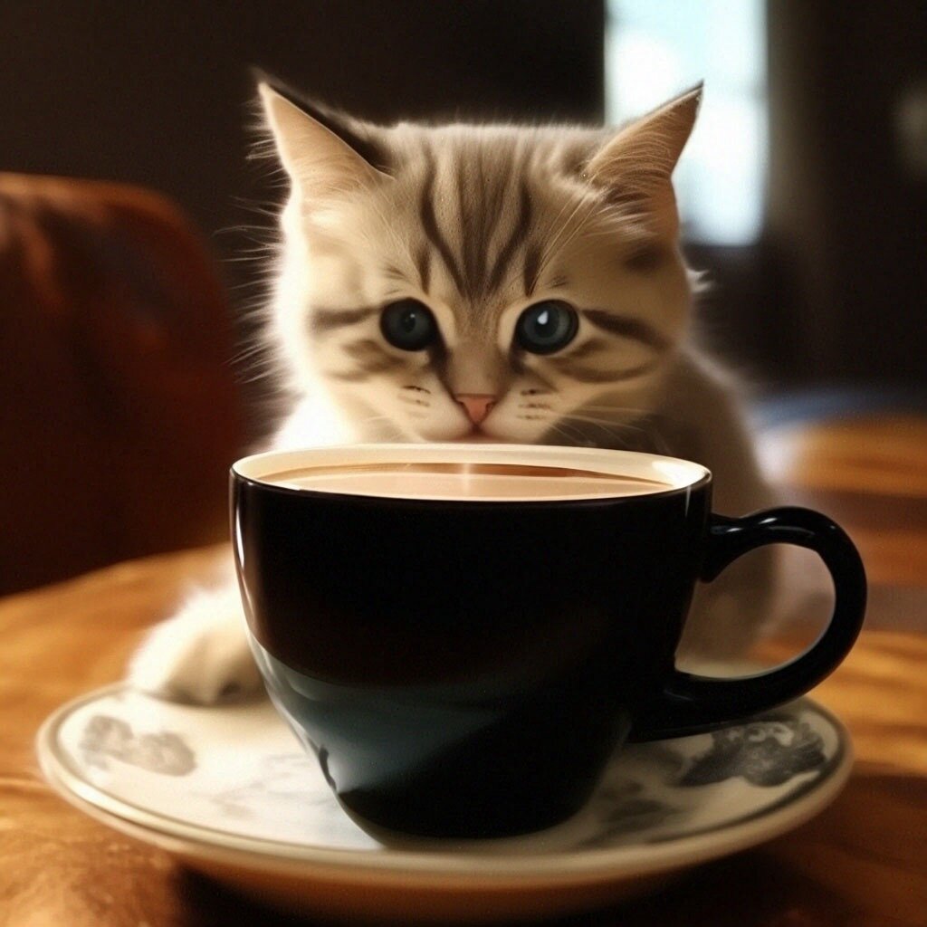 Котик пьет какао 