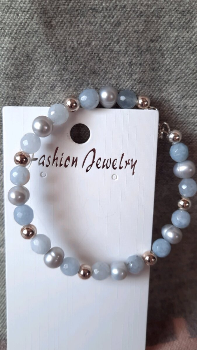 Браслет "Голубая лагуна" (аквамарин, жемчуг, серебро)