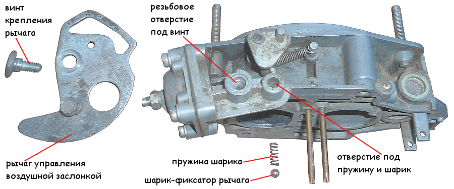 Проверяем рычаг управления воздушной заслонкой на крышке карбюратора
