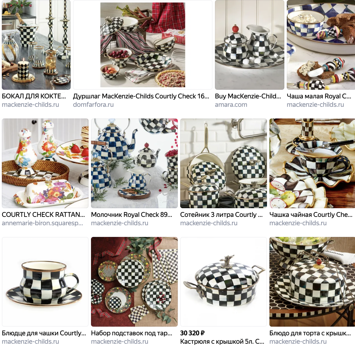 Посуда в черно-белую клетку
