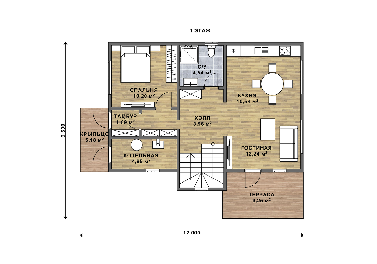 Проект каркасного дома "Традиция" 12х9,5м от Мастера