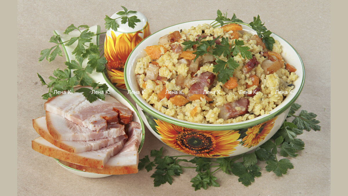 пшенная каша с копченой грудинкой,приготовление и фото Лены К.