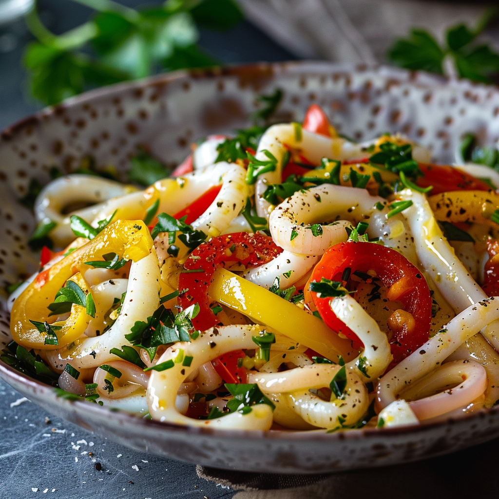 Салат с кальмаром и болгарским перцем