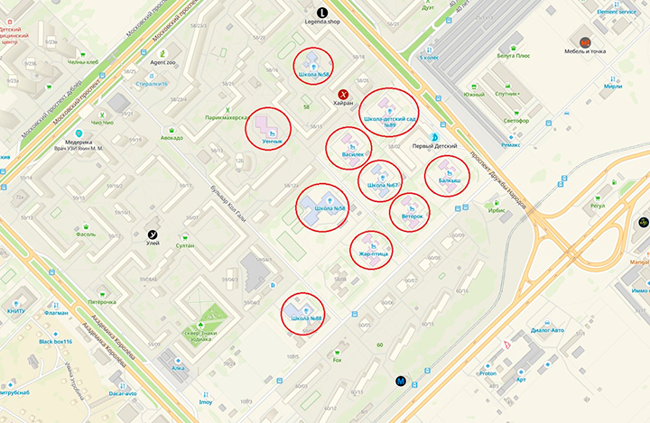 ДЕТСКИЕ УЧРЕЖДЕНИЯ В НЕПОСРЕДСТВЕННОЙ БЛИЗОСТИ ОТ ХОСТЕЛА/СКРИНШОТ С САЙТА 2GIS.RU