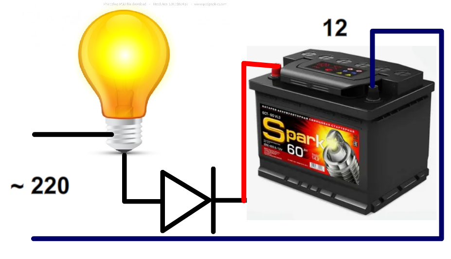 Как заряжается аккумулятор через ЛАМПОЧКУ и Диод
