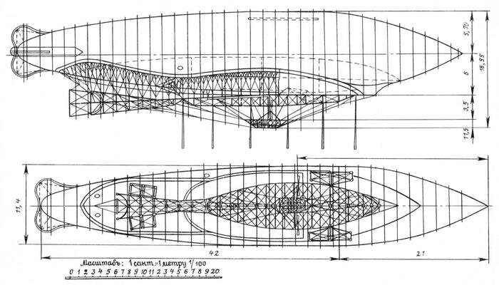 Подлинный чертеж дирижабля «Комиссионный» («Кречет») из материалов специальной комиссии Главного инженерного управления