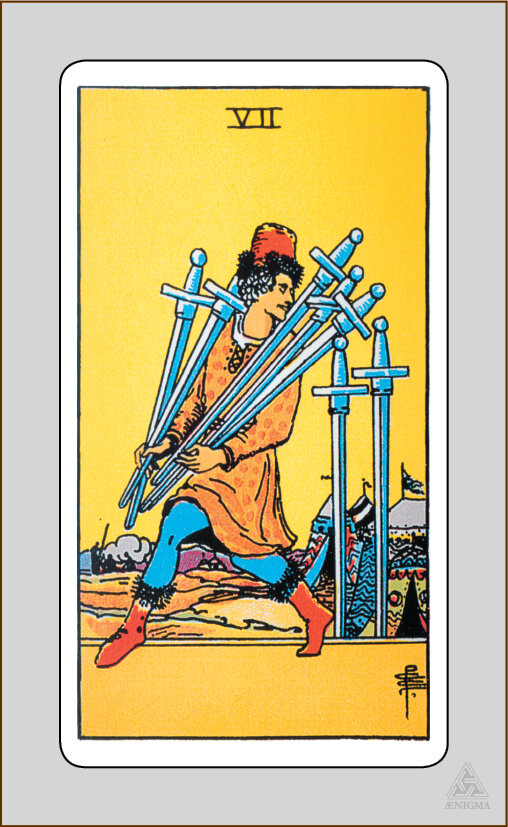 Семерка посохов таро уэйта. Младший аркан семерка мечей. Карта таро семерка мечей. Семерка жезлов. Марсельское таро булавы.