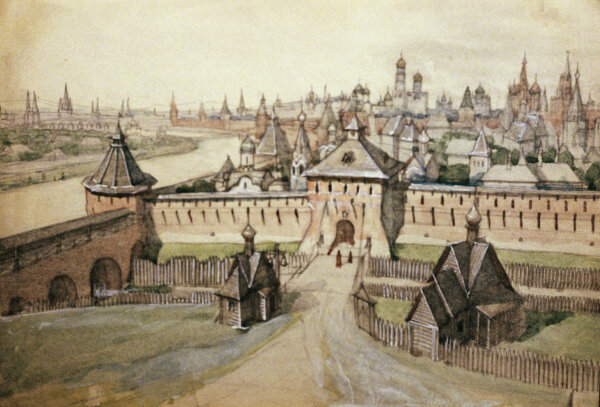 «Боровицкие ворота Кремля. 16-й век», Николай Гончаров. Репродукция