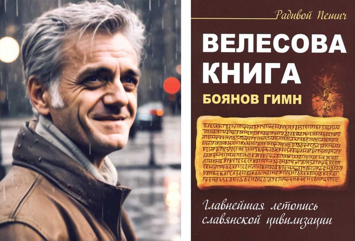 Радивой Пешич, уроженец г. Велес (Северная Македония), и последнее его издание "Велесовой книги" в переводе Валерия Барсукова (М.. 2023).