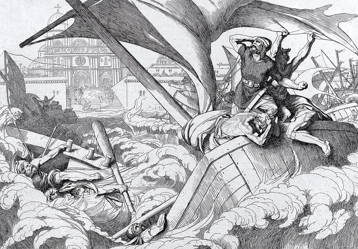 “Гибель русского флота под Царьградом” Гравюра Ф. А. Бруни