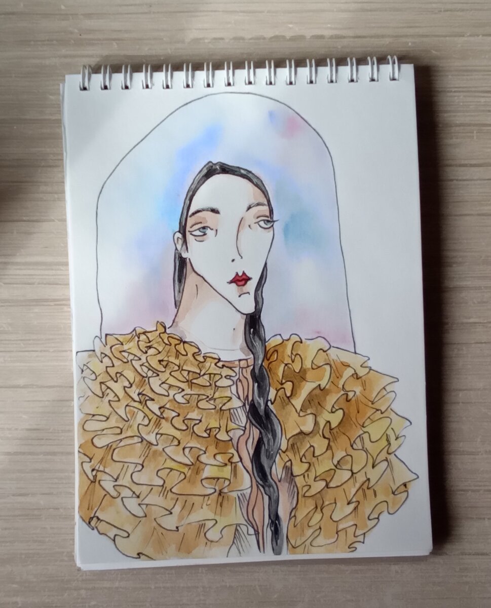 Иллюстрация в скетчбуке "Эмма Стоун из фильма "Бедные-несчастные" в очень-очень-очень моем стиле"