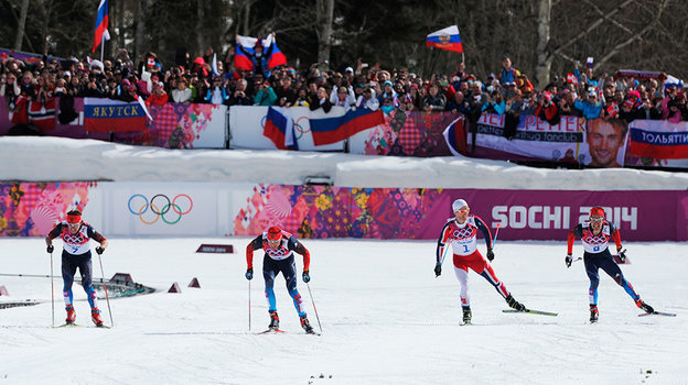    Финиш марафона на Олимпиаде в Сочи.Федор Успенский