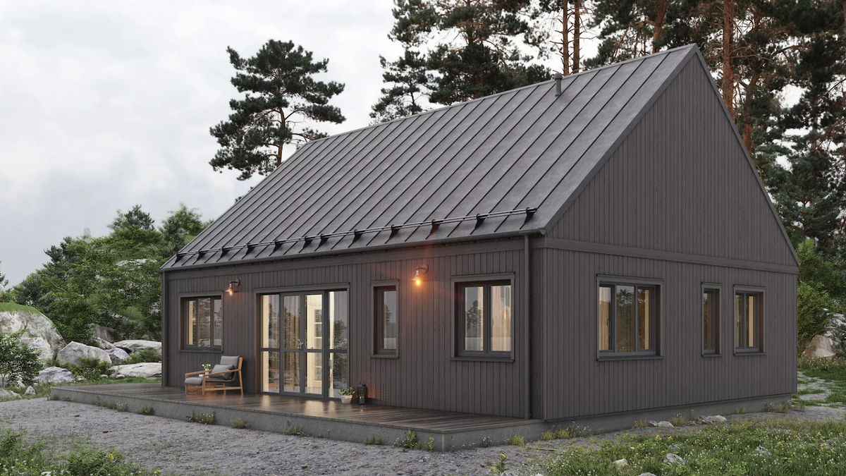 Проект «Iceland 80» производства Scandic Construction. Площадь дома 83 м². Лаконичная архитектура отсылает к скандинавским традициям. Простая прямоугольная форма типична для хижин Исландии и характерна для современного минимализма.