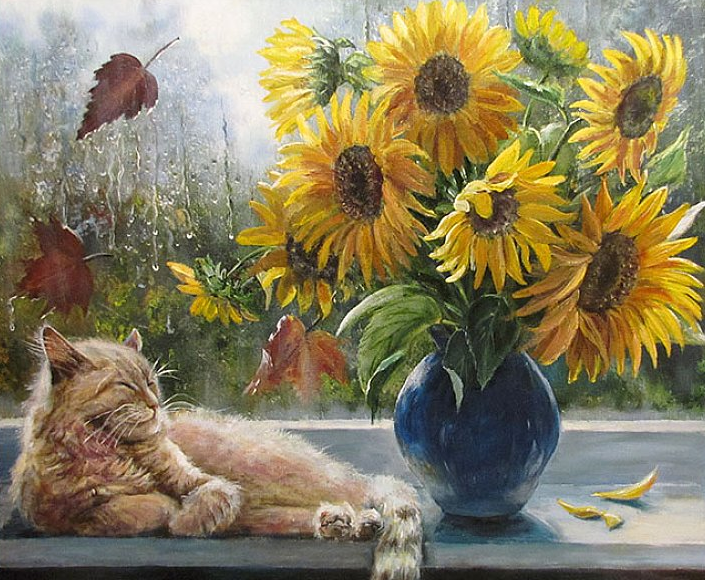 Осенним днём после дождя. Акрил, масло. 2013г