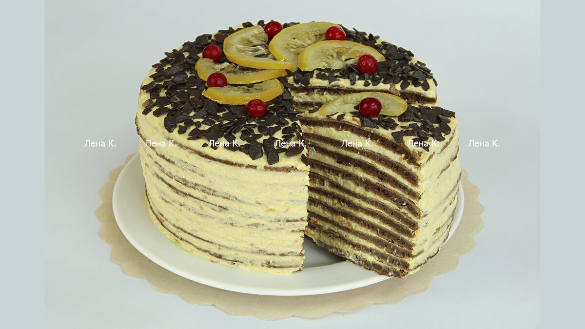 торт с шоколадными блинами и лимонным кремом,приготовление и фото Лены К.